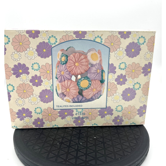 Spring Porcelain Tea Light Votive Candle Holders Set Of 6 Floral Purple Orange - Picture 1 of 3